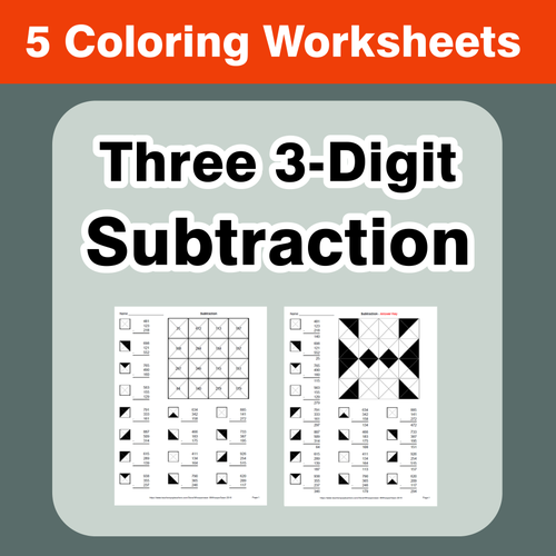 Three 3-Digit Subtraction - Coloring Worksheets