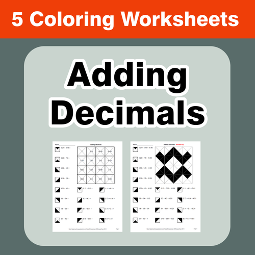 Adding Decimals - Coloring Worksheets