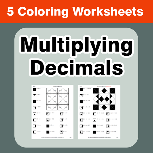 multiplying decimals coloring worksheets teaching resources