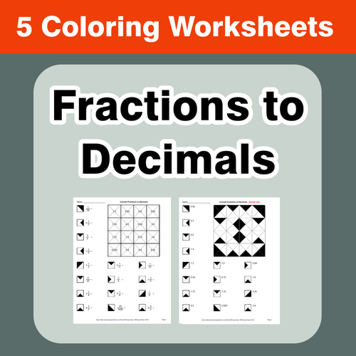 Convert Fractions to Decimals - Coloring Worksheets