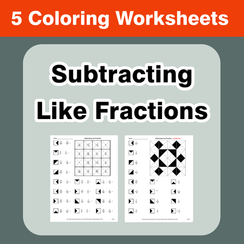 Subtracting Like Fractions - Coloring Worksheets