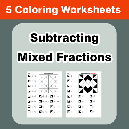 Subtracting Mixed Fractions - Coloring Worksheets