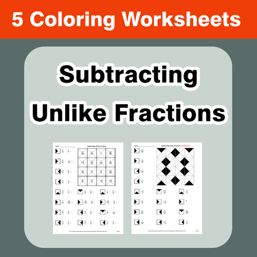 Subtracting Unlike Fractions - Coloring Worksheets