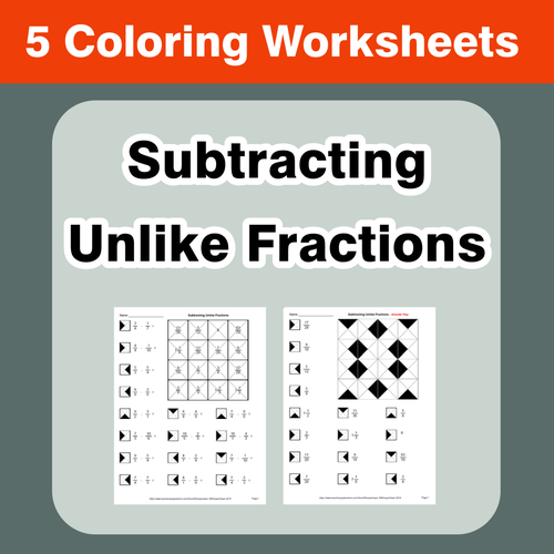 subtracting unlike fractions coloring worksheets teaching resources