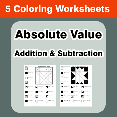 Absolute Value Addition Subtraction Coloring Worksheets Teaching Resources