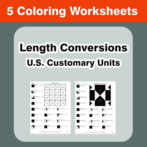 Length Conversions (U.S. Customary Units) - Coloring Worksheets
