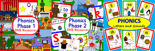 Letters and Sounds IWB resources for phases 1 and 2 plus flash cards