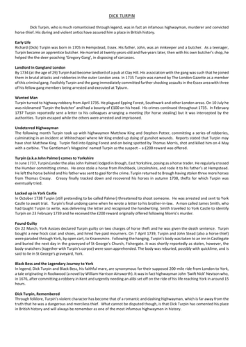 Sample Biography Text - Dick Turpin