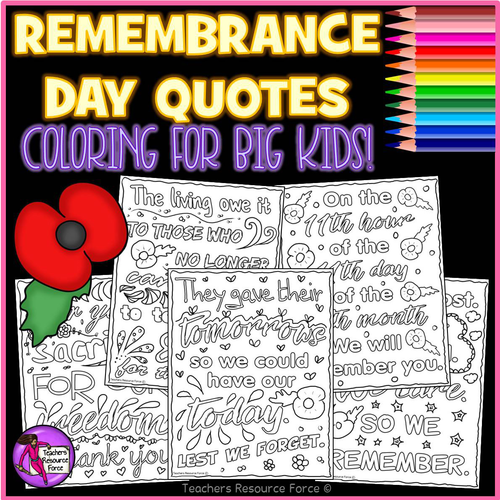 Remembrance Day Doodle Quote Colouring Pages