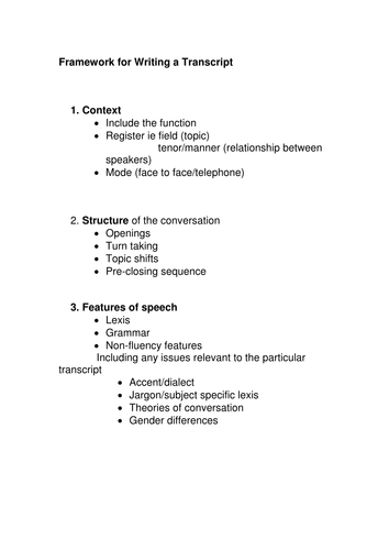 framework for writing a transcript