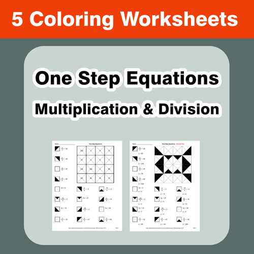 one step equations multiplication division coloring worksheets teaching resources