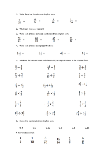 Fraction Revision Quiz