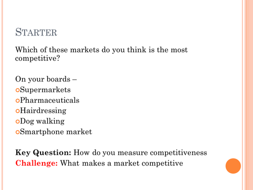 Competitive markets and Perfect competition - AS-Yr1