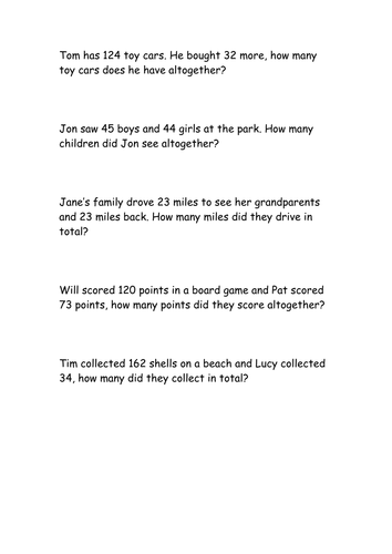 NEW! Year 2 addition word problems