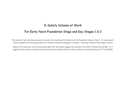 E-Safety Scheme of work from EYFS and Key Stage 1 to Key Stage 2