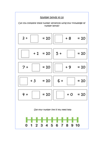 NEW! Year 1 Number Bonds to 10 differentiated