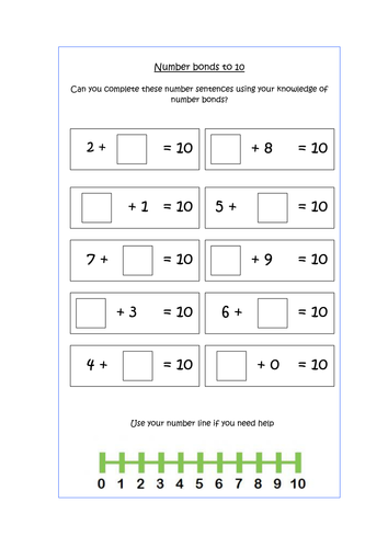new year 1 number bonds to 10 differentiated teaching