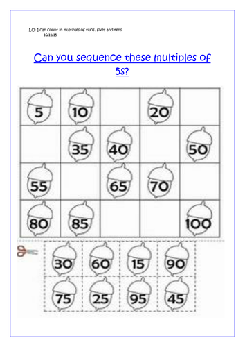NEW! Year 1 sequence multiples of 5 worksheet