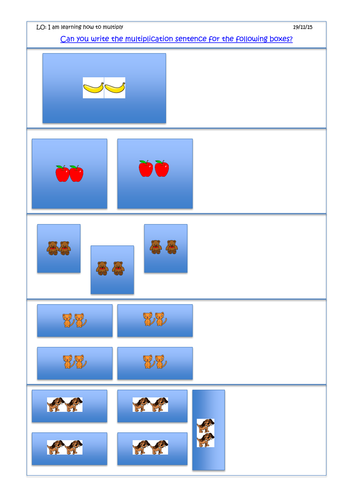 NEW! Year 1 to write the multiplication sentence - differentiated with ext sheets 2X and 5X