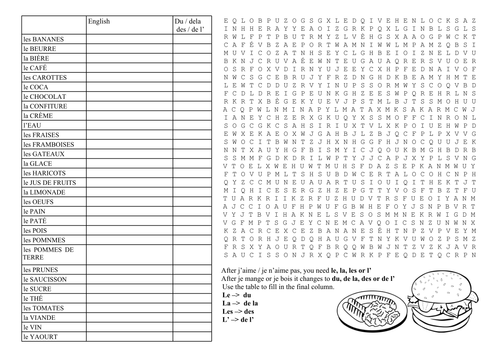 Huge French food wordsearch