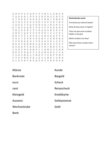 Wechselstube wordsearch