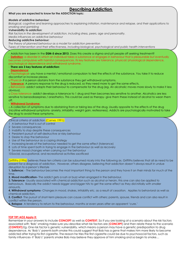 Revision displays/ notes / posters for NEW AQA Psychology A: Addiction