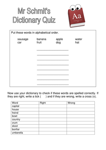 Dictionary skills challenge worksheet