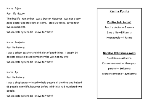 Caste System and Karma Worksheet