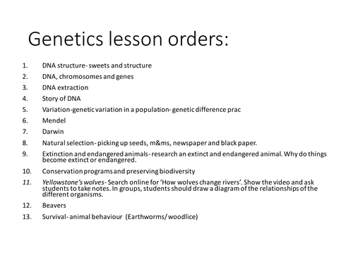 Year 9 Genetics full set of 12 lessons