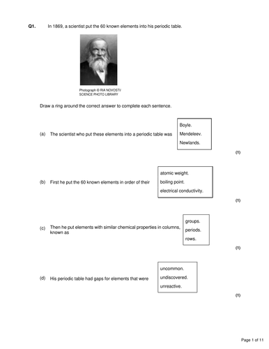 aqa gcse chemistry unit 1 lesson 10 the periodic table teaching resources