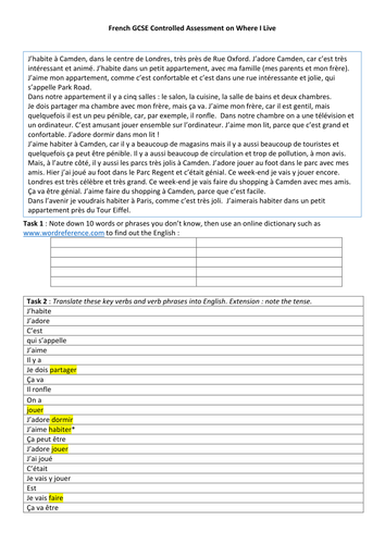 French GCSE Controlled Assessment Preparation to Grade B