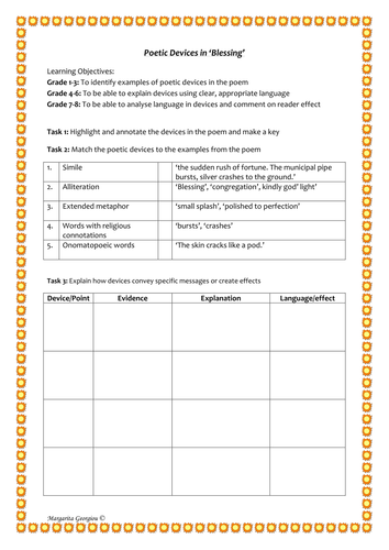 Analysing Sound And Poetic Devices In The Poem Blessing Teaching 