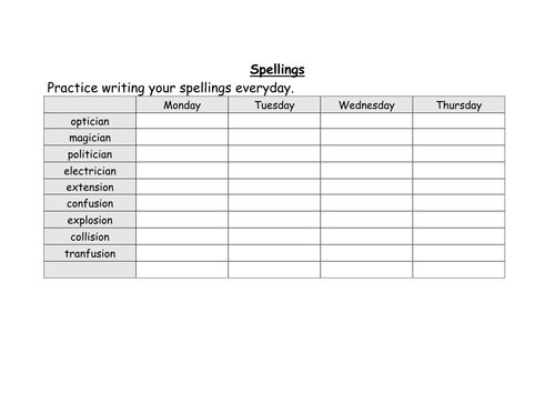 weekly spellings for year 5