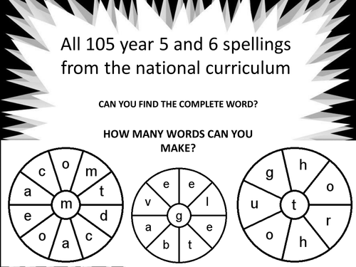 all year 5/6 spellings word wheels