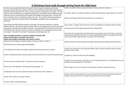 A Christmas Carol: Writing frame for AQA exam question on Scrooge