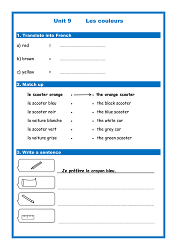 French colours (Les couleurs) - Simple Worksheet (Studio/Expo)