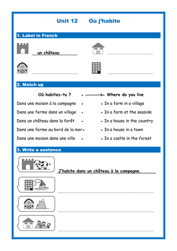 French Places To Live Ou J Habite Simple Worksheets Studio Expo Teaching Resources