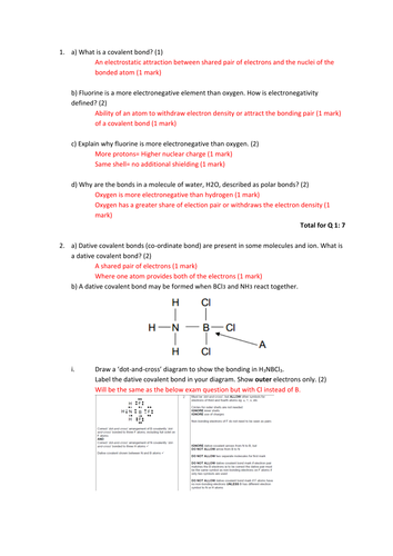 Electron, Bonding and Shape Test (2.2.1-2.2.2- 2015 OCR new specification)