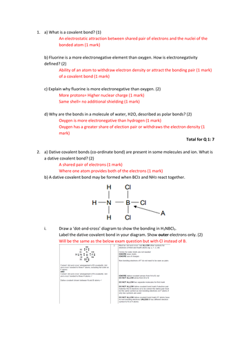 Electron, Bonding and Shape Test (2.2.1-2.2.2- 2015 OCR new ...