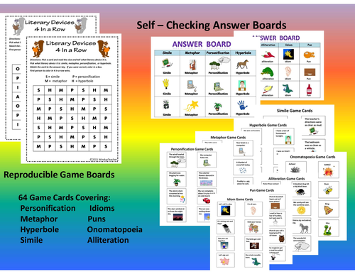 Figurative Language 4 In a Row Game - 2 Printable Games - EZ Center