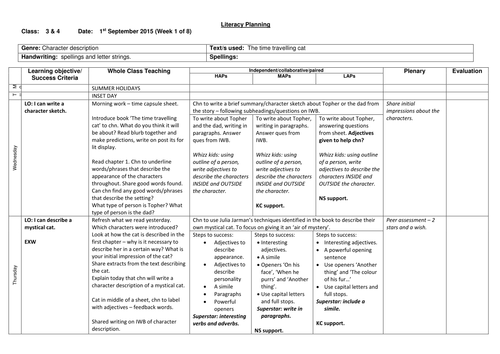 Literacy planning - The Time Travelling Cat, Year 3/4 (8 weeks)