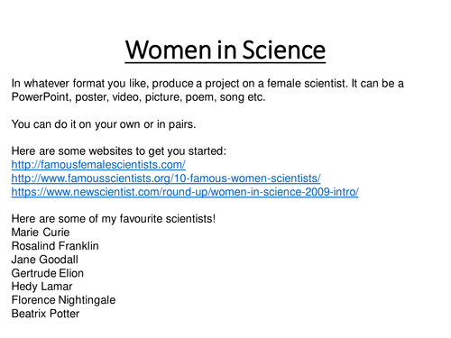 Women in science research task