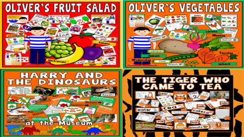 *STORY BUNDLE* OLIVER'S VEGETABLES, OLIVER'S FRUIT SALAD, HARRY AND THE DINOSAURS, TIGER WHO CAME TO TEA, FOOD, HEALTHY EATING, EARLY YEARS,  KEY STAGE 1