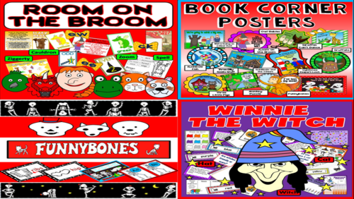 *STORY BUNDLE* ROOM ON THE BROOM, FUNNYBONES, WINNIE THE WITCH, BOOK CORNER POSTERS, - CLASSROOM DISPLAY LITERACY, ENGLISH, READING, EARLY YEARS, KEY STAGE 1, HALLOWEEN STORIES