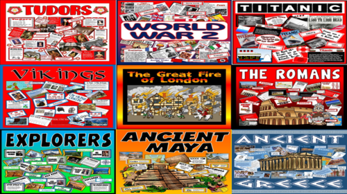 *HISTORY BUNDLE* KEY STAGE 2 - 9 PACKS! ANCIENT MAY, GREEKS, ROMANS, WIKINGS, WORLD WAR 2, TITANIC, KINGS AND QUEENS, EXPLORERS, GREAT FIRE OF LONDON