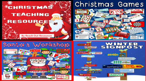 *CHRISTMAS BUNDLE* 4 CHRISTMAS RESOURCES - ROLE PLAY SANTA'S WORKSHOP, BOARD GAMES, ACTIVITIES, WINTER SIGNPOST - EARLY YEARS, KEY STAGE 1-2, CLASSROOM DISPLAY, SEASONAL, LITERACY ETC