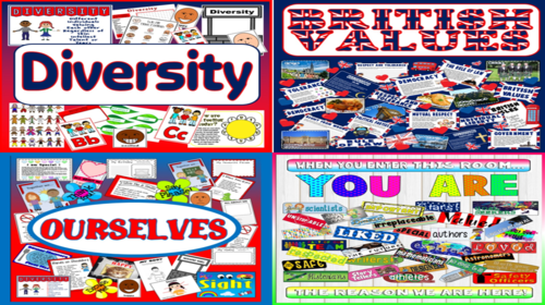 *ALL ABOUT ME BUNDLE* OURSELVES, DOOR SIGN, BRITISH VALUES, DIVERSITY -  ME, MYSELF, FEELINGS, UNITED KINGDOM, MULTI-CULTURE - KEY STAGE 1-2