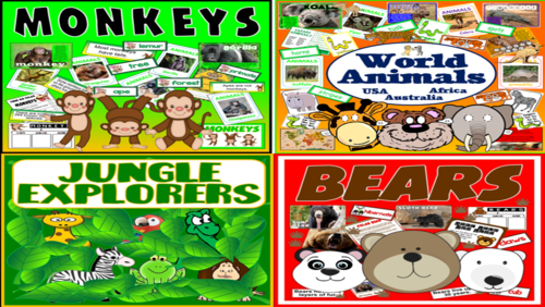 *ANIMALS BUNDLE* MONEYS, BEARS, JUNGLE, WORLD ANIMALS - AUSTRALIA, AMERICA, EUROPE, AFRICA, ROLE PLAY, FACTS, FLASHCARDS - EARLY YEARS - KEY STAGE 1-2