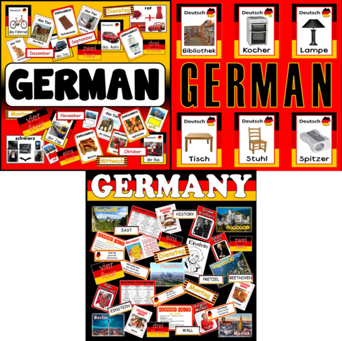 *GERMAN LANGUAGE / GERMANY BUNDLE* 3 SETS - LANGUAGE RESOURCES, GEOGRAPHY, POSTERS, FLASHCARDS, DISPLAY, CULTURE, FACTS, INFORMATION,DIVERSITY - KEY STAGE 1-4