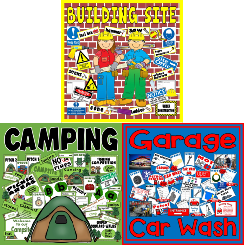 *ROLE PLAY BUNDLE* BUILDING SITE, CONSTRUCTION, CAMPING, GARAGE CAR WASH - EARLY YEARS, KEY STAGE 1-2, EXPRESSIVE PLAY, DRAMA, SPEAKING AND LISTENING